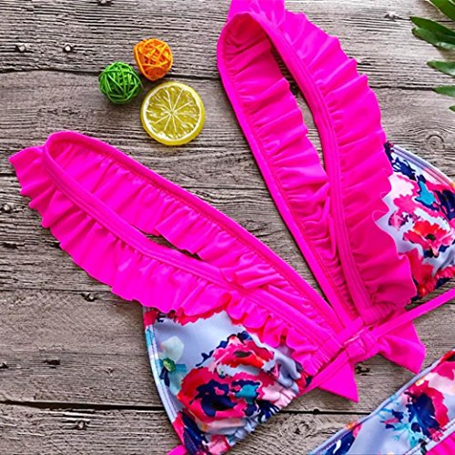 JiaMeng Bikini 2018, Bikinis Sexy Traje de Baño de Una Pieza de Mujer Bañador de baño Trikini brasileño Mujer Biquinis Jumpsuit Mono de baño de Flores sin Espalda (Rosado, S)