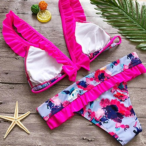 JiaMeng Bikini 2018, Bikinis Sexy Traje de Baño de Una Pieza de Mujer Bañador de baño Trikini brasileño Mujer Biquinis Jumpsuit Mono de baño de Flores sin Espalda (Rosado, S)