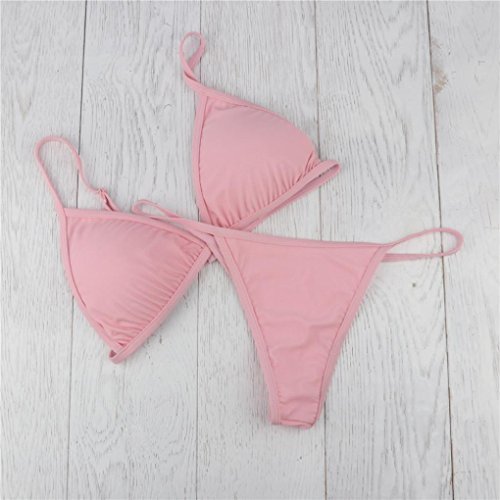 JiaMeng Bikini 2018,Sujetador Regular Acolchado Mujer Tanga Tanga Bikini Traje de baño Dos Piezas Traje de baño (S, Rosado)