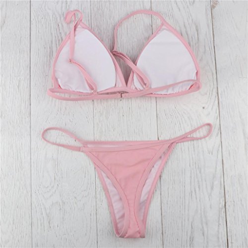 JiaMeng Bikini 2018,Sujetador Regular Acolchado Mujer Tanga Tanga Bikini Traje de baño Dos Piezas Traje de baño (S, Rosado)