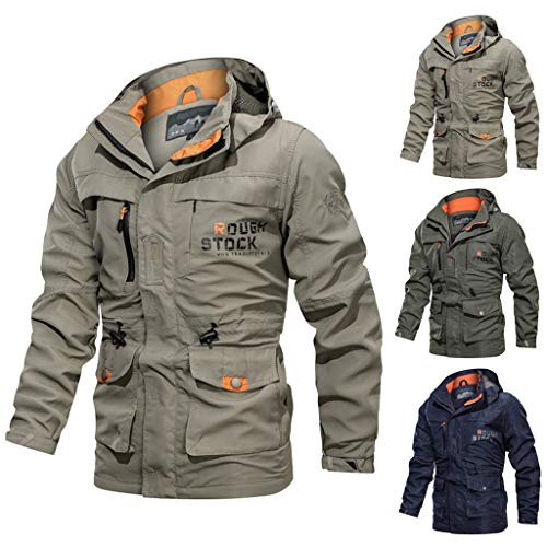 JiaMeng Chaqueta Impermeable de Manga Larga con Cremallera con Capucha al Aire Libre Lavado Chaqueta Militar Gran tamaño Escudo Transpirable táctico Outwear Abrigo Transpirable