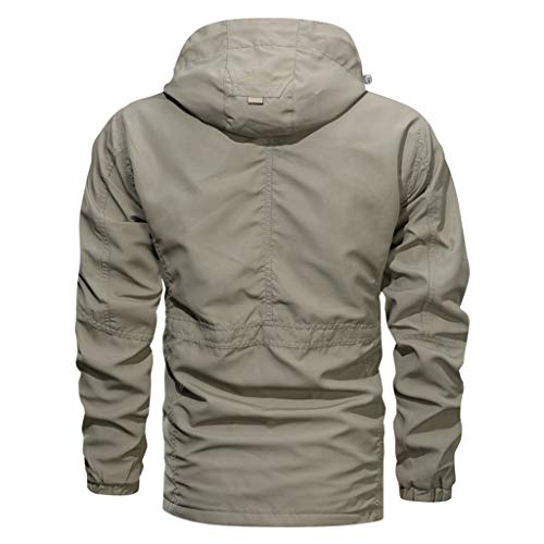 JiaMeng Chaqueta Impermeable de Manga Larga con Cremallera con Capucha al Aire Libre Lavado Chaqueta Militar Gran tamaño Escudo Transpirable táctico Outwear Abrigo Transpirable