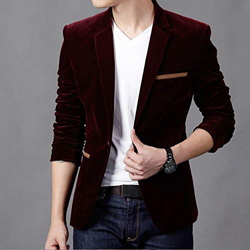 JiaMeng Hombre Invierno Chaqueta de Traje de Chaqueta de Manga Larga de Pana de otoño Casual de Color marrón Claro Chaquetas Acolchado(Rojo,M)