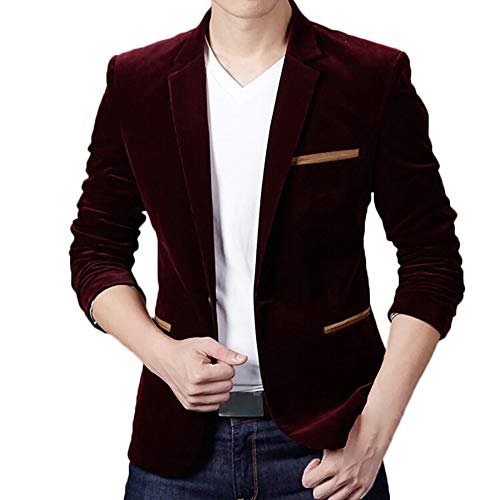 JiaMeng Hombre Invierno Chaqueta de Traje de Chaqueta de Manga Larga de Pana de otoño Casual de Color marrón Claro Chaquetas Acolchado(Rojo,M)