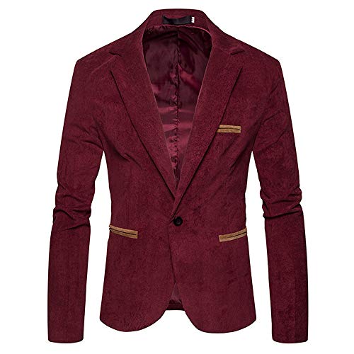 JiaMeng Hombre Invierno Chaqueta de Traje de Chaqueta de Manga Larga de Pana de otoño Casual de Color marrón Claro Chaquetas Acolchado(Rojo,M)
