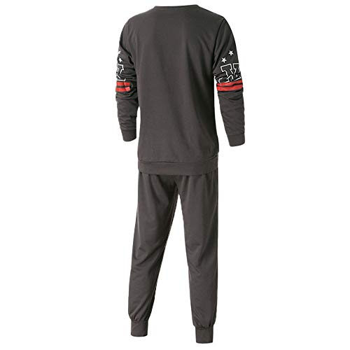 JiaMeng Hombre Sudaderas con Capucha Impreso con Estampado de Invierno Pantalones Top Conjuntos Chándal con Traje Deportivo(Gris Oscuro,L)