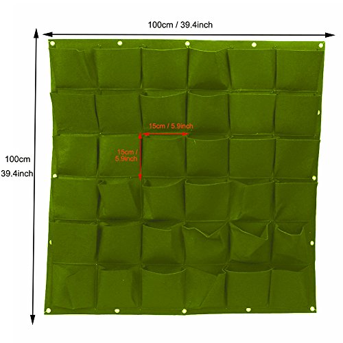 Jian Ya Na 36 bolsas para plantar para colgar en la pared, maceta de jardinería al aire libre, interior vertical verde, bolsas de cultivo 100 x 100 cm, verde