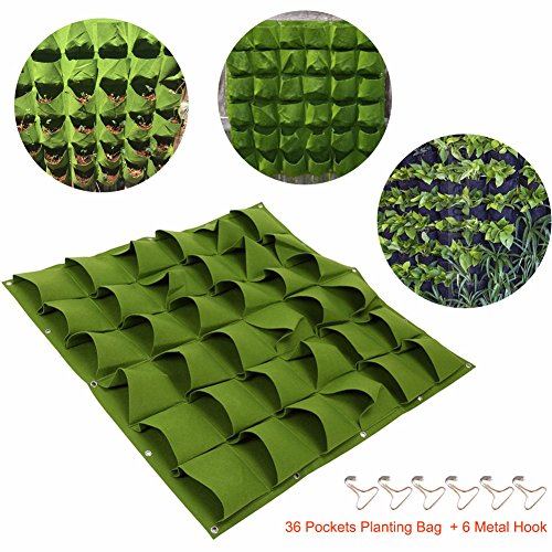 Jian Ya Na 36 bolsas para plantar para colgar en la pared, maceta de jardinería al aire libre, interior vertical verde, bolsas de cultivo 100 x 100 cm, verde