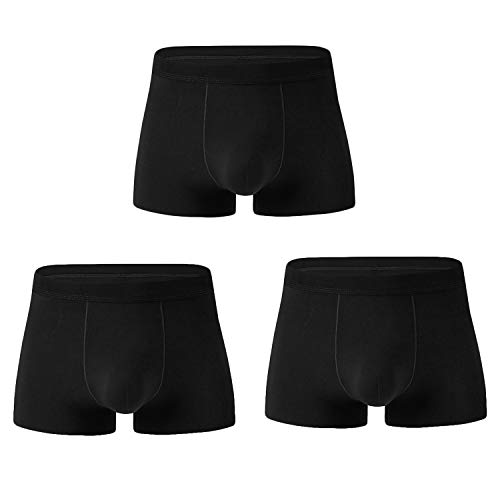 JIER Calzoncillos Boxer, Ropa Interior De Algodón, Resistentes, Suaves, con Elástico Cómodo, para Hombres, Lisos (Negro,Large)