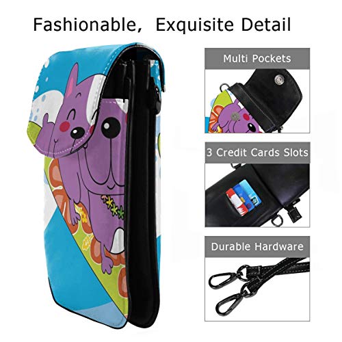 Jiger Women Small Cell Phone Purse Crossbody,Cute French Bulldog Surfing And Smiling Happy Adventure Exotic Dog Cartoon