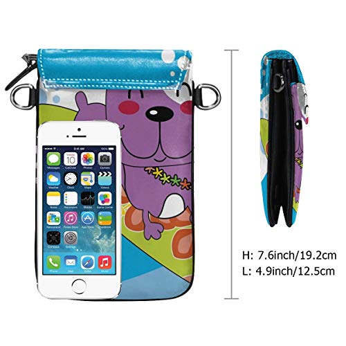 Jiger Women Small Cell Phone Purse Crossbody,Cute French Bulldog Surfing And Smiling Happy Adventure Exotic Dog Cartoon