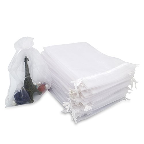 jijAcraft 100pcs Bolsas de Organza de Regalo 13x18cm Bolsitas de Organza Grande para Fiesta de Boda, Joyas (Blanco)