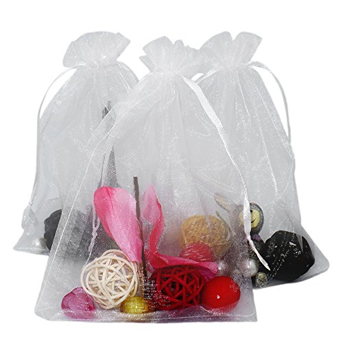 jijAcraft 100pcs Bolsas de Organza de Regalo 13x18cm Bolsitas de Organza Grande para Fiesta de Boda, Joyas (Blanco)