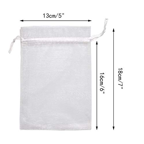 jijAcraft 100pcs Bolsas de Organza de Regalo 13x18cm Bolsitas de Organza Grande para Fiesta de Boda, Joyas (Blanco)