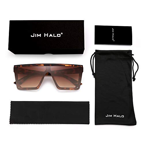 JIM HALO Gafas de sol con protección superior plana Gafas cuadradas sin montura de espejo para mujeres y hombres (Marco de leopardo mate/Lente marrón degradado)
