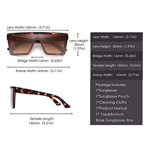 JIM HALO Gafas de sol con protección superior plana Gafas cuadradas sin montura de espejo para mujeres y hombres (Marco de leopardo mate/Lente marrón degradado)