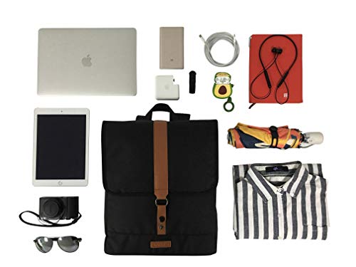 Jivaner Mochila Mujer o Hombre pequeña para portátil Casual antirrobo Negra. para el Trabajo, Viaje o Escolar. Hecha de Polyester Eco Impermeable y Cuero Vegano