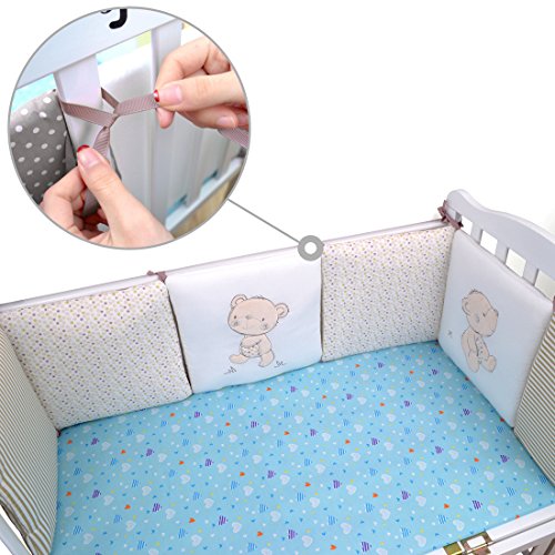 Jiyaru Ropa para cuna camas de bebé 6 Piezas Set Protector de Cuna 30 * 30 cm con Algodón Beige