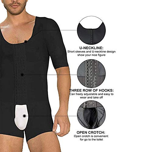 JJZXPJ Traje de Alta compresión Completa la Talladora del Cuerpo Que Adelgaza los Hombres Fajas Adelgaza la Talladora del Cuerpo de los Hombres, Transpirable de Manga Corta (Color : Black, Size : L)