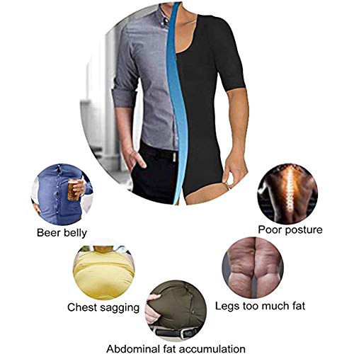 JJZXPJ Traje de Alta compresión Completa la Talladora del Cuerpo Que Adelgaza los Hombres Fajas Adelgaza la Talladora del Cuerpo de los Hombres, Transpirable de Manga Corta (Color : Black, Size : L)