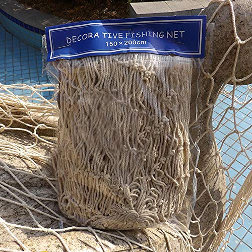 JNCH Red de Pesca Decorativa (2 * 1.5m) Decoración Náutica Pared Habitación Estilo Mediterráneo Foto Colgando Decoración Mediterránea para Casa Hogar Salón Fiesta Bar Color Beige