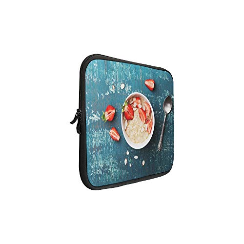 JOCHUAN Diseño Tazón Personalizado Avena Gachas de Avena Fresa Almendra Copos Manga Funda para portátil Suave Bolsa Bolsa Piel para Macbook Air 11"(2 Lados)