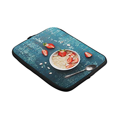JOCHUAN Diseño Tazón Personalizado Avena Gachas de Avena Fresa Almendra Copos Manga Funda para portátil Suave Bolsa Bolsa Piel para Macbook Air 11"(2 Lados)