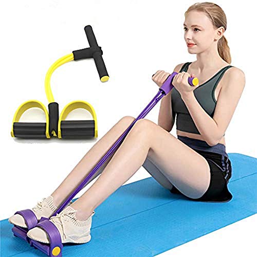 Johiux Cuerda elástica multifunción con Pedal para Ejercicios de Fitness, Abdominales Cintura, Brazo, Pierna, Adelgazamiento, Entrenamiento, tensión, Equipo de Tubo de látex Unisex (Yellow)