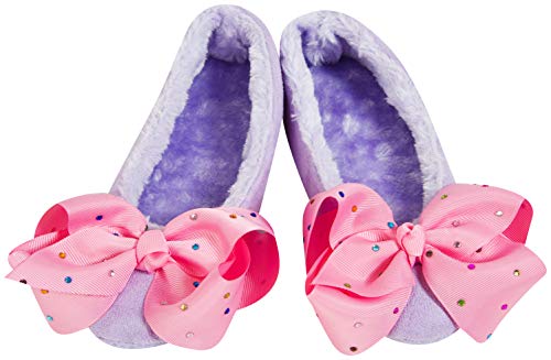 JOJO SIWA Zapatillas Estar por Casa Niñas con Arcos Grandes, Pantuflas Infantiles Rosa y Violeta, Zapatillas de casa Invierno Caliente de Peluche (38/39, Bailarina Morada)