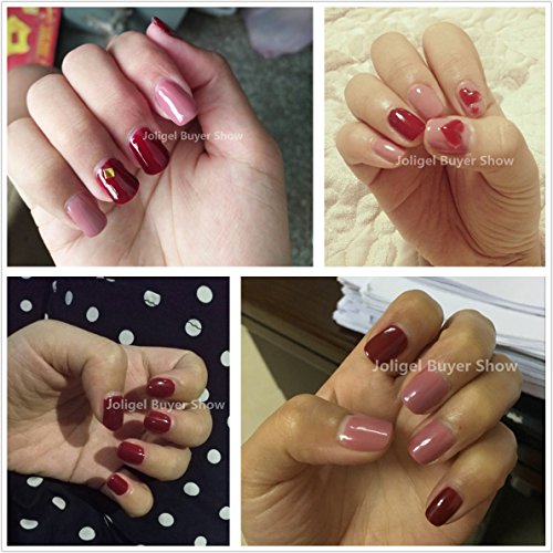 Joligel Kit 4x Esmaltes Semipermanentes Shellac para Uñas de Gel Set Pintauñas Permanentes Manicura UV LED Nail Art Multicolor (7,3ml), Caramelo Toffee / Rosa Chica / Beige Desnudo / Rojo Baya