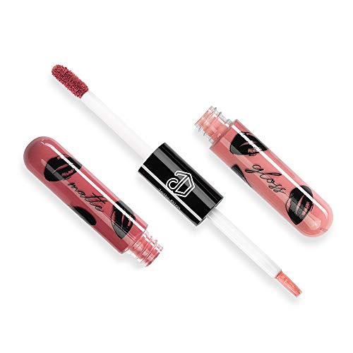 Jolly Dim Makeup - Dúo de labios 2 en 1 Matte & Gloss Light Coral 4: labial Burnt Hibiscus 4 + brillo de labios Peachy Pink 4. DÚO de labios