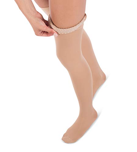 Jomi Compression, Unisex, colección de medias altas para muslo, 30-40 mmHg Premiere Peso quirúrgico cerrado dedo del pie - Petite 365 (mediano, natural)