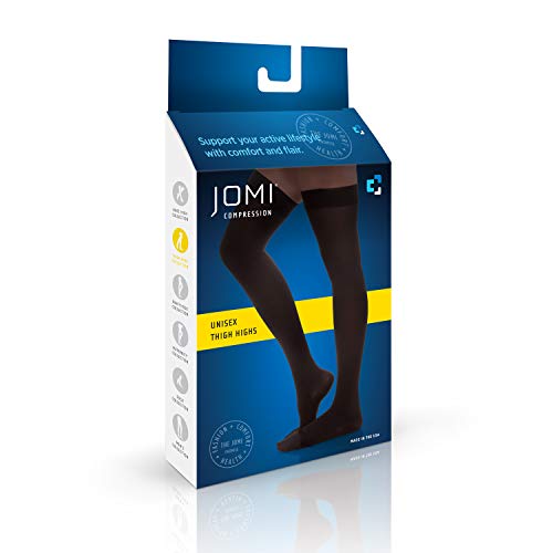 Jomi Compression, Unisex, colección de medias altas para muslo, 30-40 mmHg Premiere Peso quirúrgico Open Toe – Petite 365 (mediano, negro)