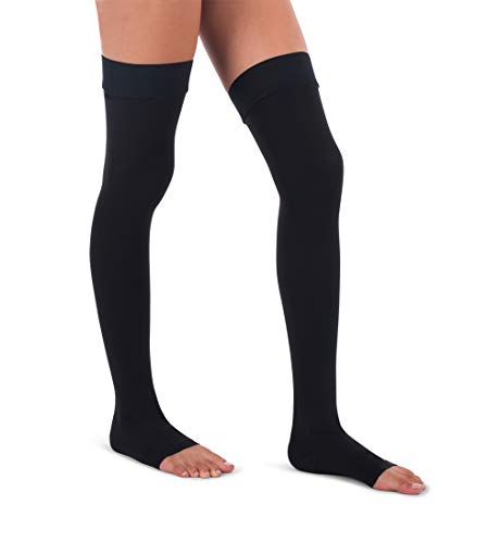 Jomi Compression, Unisex, colección de medias altas para muslo, 30-40 mmHg Premiere Peso quirúrgico Open Toe – Petite 365 (mediano, negro)
