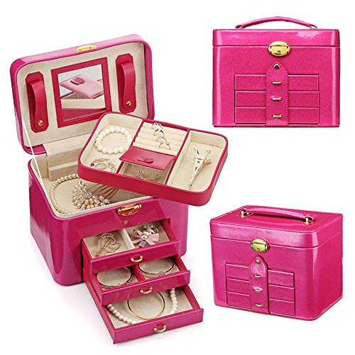 JOMSK Estuche de Maquillaje de Viaje Caja de Almacenamiento portátil de la joyería de Las Mujeres del cajón de múltiples Capas para el Almacenamiento de pequeños artículos (Color : Rose Red)