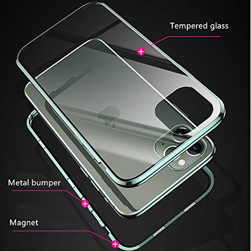Jonwelsy Funda para iPhone 11 (6,1 Pulgada), Adsorción Magnética Parachoques de Metal con 360 Grados Protección Case Cover Transparente Ambos Lados Vidrio Templado Cubierta para iPhone 11 (Rojo)
