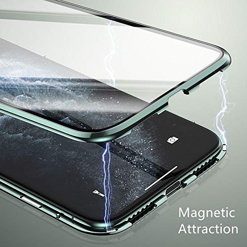 Jonwelsy Funda para iPhone 11 (6,1 Pulgada), Adsorción Magnética Parachoques de Metal con 360 Grados Protección Case Cover Transparente Ambos Lados Vidrio Templado Cubierta para iPhone 11 (Rojo)