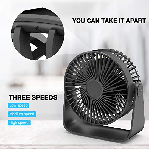 Jovego Mini Ventilador USB, Portátil Ventilador USB de Mesa Regulable en 3 Velocidades, Puede Poner Aceites de Aromaterapia, Ruido Bajo, para Coche, Oficina, Hogar, Viajes, Camping (Negro)