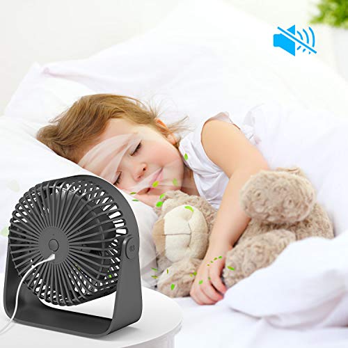 Jovego Mini Ventilador USB, Portátil Ventilador USB de Mesa Regulable en 3 Velocidades, Puede Poner Aceites de Aromaterapia, Ruido Bajo, para Coche, Oficina, Hogar, Viajes, Camping (Negro)