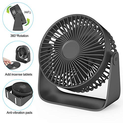 Jovego Mini Ventilador USB, Portátil Ventilador USB de Mesa Regulable en 3 Velocidades, Puede Poner Aceites de Aromaterapia, Ruido Bajo, para Coche, Oficina, Hogar, Viajes, Camping (Negro)