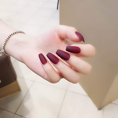 Jovono 24 uñas postizas de colores sólidos, color rojo, cobertura completa, uñas postizas naturales y largas, uñas artificiales para mujeres y niñas (mate, sin pegamento)