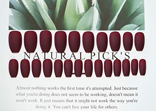 Jovono 24 uñas postizas de colores sólidos, color rojo, cobertura completa, uñas postizas naturales y largas, uñas artificiales para mujeres y niñas (mate, sin pegamento)
