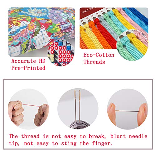 Joy Sunday Kit de punto de cruz pre-impreso para costura completa gama de kits de inicio de bordado para principiantes DIY 11CT estampado 3 hebras – siete colores ciervos 46 x 46 cm