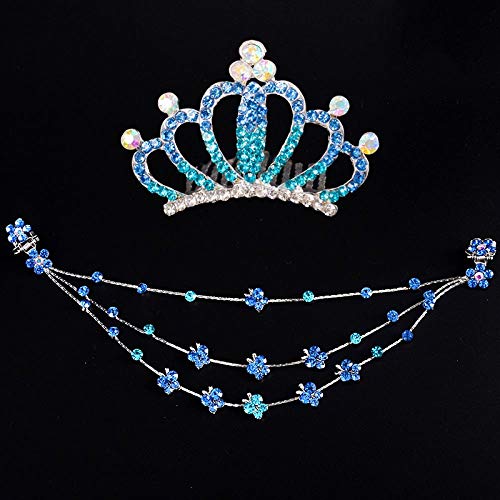 Joyas tocado infantil princesa frente cadena corona antiguo viento pelo cadena pedrería baile latino performance set borla, lago azul abeja 9