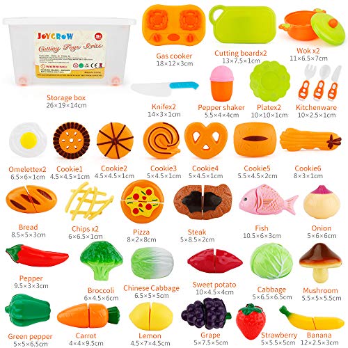 JoyGrow 40 Piezas Alimentos de Juguete Cortar Frutas Verduras Temprano Desarrollo Educación Bebé Niños Juegos para cocinar