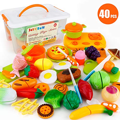 JoyGrow 40 Piezas Alimentos de Juguete Cortar Frutas Verduras Temprano Desarrollo Educación Bebé Niños Juegos para cocinar