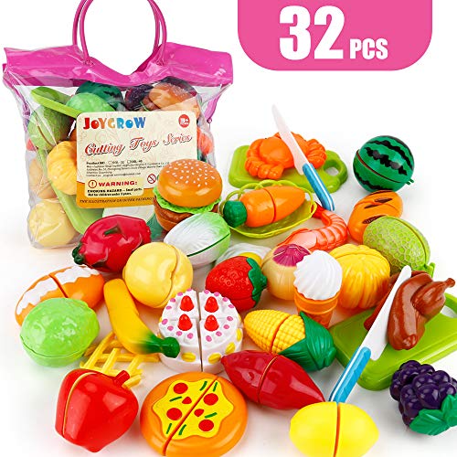 JoyGrow Alimentos de Juguete 32 Piezas Cortar Frutas Verduras Temprano Desarrollo Educación Bebé Niños Juegos para cocinar
