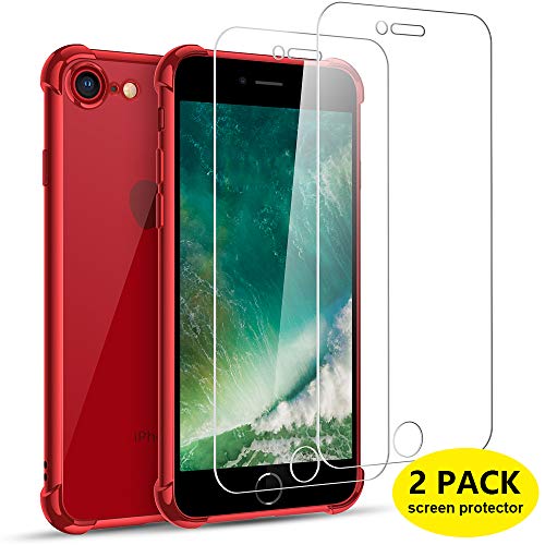 Joyguard Funda iPhone SE 2020[ 2*Protector de Pantalla de Vidrio Templado ], Funda iPhone SE 2020 Silicona Funda iPhone 8 Funda iPhone 7 [Airbag Asísmico] - Rojo(4.7'')