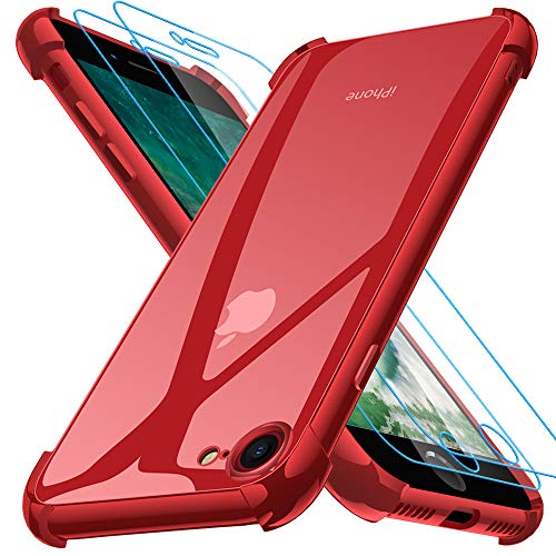 Joyguard Funda iPhone SE 2020[ 2*Protector de Pantalla de Vidrio Templado ], Funda iPhone SE 2020 Silicona Funda iPhone 8 Funda iPhone 7 [Airbag Asísmico] - Rojo(4.7'')
