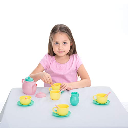 JOYIN 18 Pcs Juego de té y Platos de Juguete para Merienda Playact Juguetes de Cocina con tetera y tazas para Niños Niñas (Colores al azar)